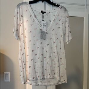 Cherry Print V-Neck White Top